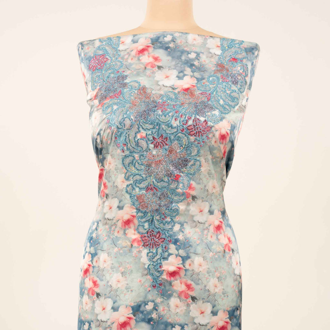 italian-silk-layali-azure Mukhawar fabric #colour_sky-blue-floral