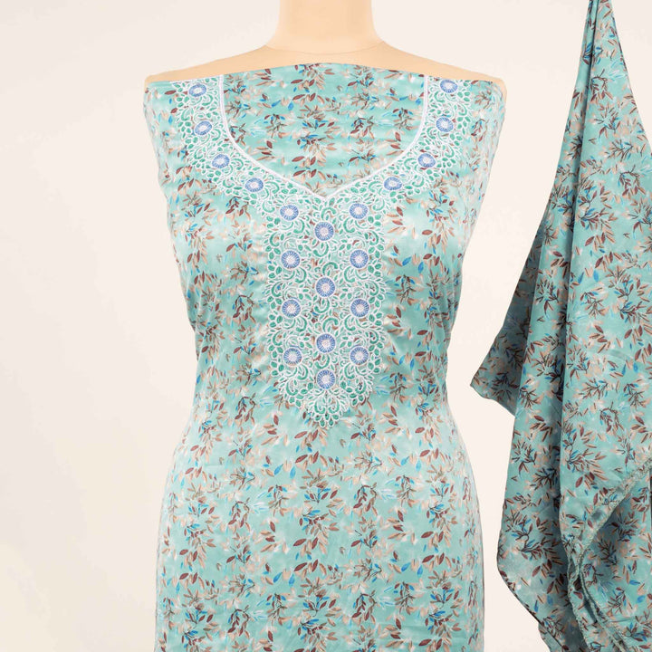 light-baby-silk-celeste-leaves-with-shaila Mukhawar fabric 