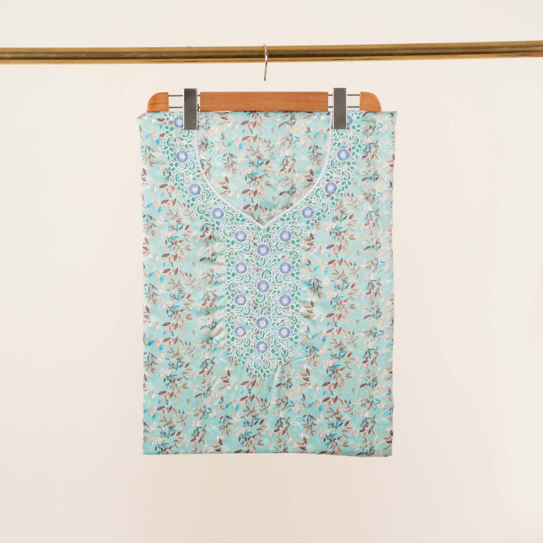 light-baby-silk-celeste-leaves-with-shaila Mukhawar fabric 