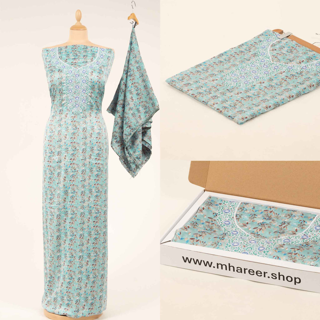 light-baby-silk-celeste-leaves-with-shaila Mukhawar fabric 