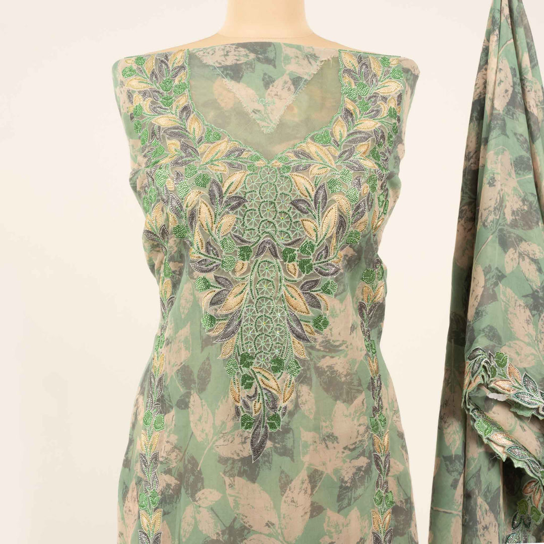 voile-autumn-leaves-with-shaila Mukhawar fabric #colour_sage-green