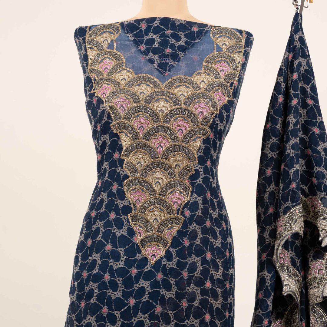 voile-midnight-aura-with-shaila Mukhawar fabric #colour_navy-pink
